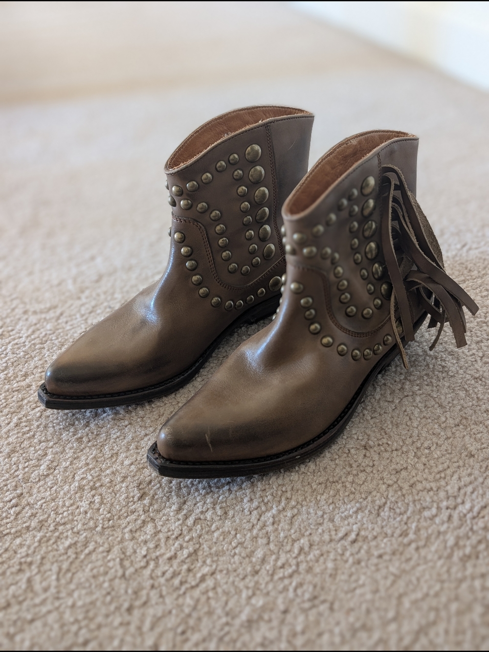 Vintage Italian Leather Western Ankle Boots with Fringe